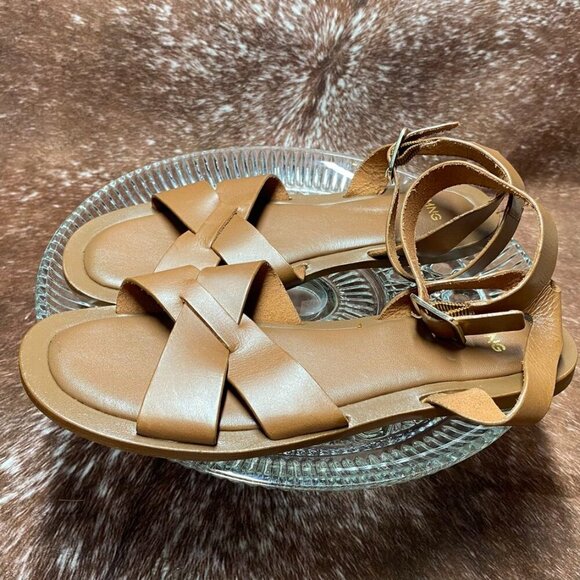 MNG Mango Tan Strappy Flat Sandals | Size 38 (US 7.5–8) - Picture 6 of 8